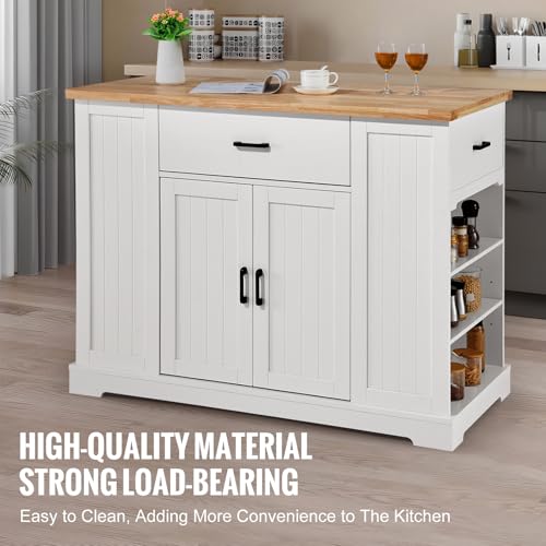 VEVOR 46" Wood Top Breakfast Bar with Storage Cabinet, Farmhouse Kitchen Table with Adjustable Shelf, Drawer, for Dining Kitchen Living Room, White - size: 46"W
