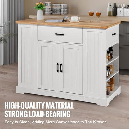 VEVOR 46" Wood Top Breakfast Bar with Storage Cabinet, Farmhouse Kitchen Table with Adjustable Shelf, Drawer, for Dining Kitchen Living Room, White - size: 46"W