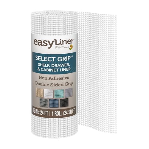 EasyLiner Select Grip Shelf Liner - Easy to Install & Cut to Fit - Non Slip, Non Adhesive, Drawer Shelf & Cabinet Liner for Kitchen, Bathroom, Pantry Cupboards, 12 in x 24 ft (1 Roll), 24 ft, White - color: White, size: 12-Inch x 24 Feet