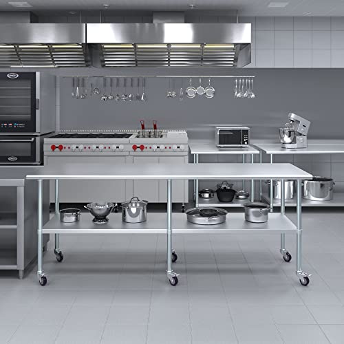 AmGood 96" Long x 30" Deep Stainless Steel Table with Casters - size: 96" Long x 30" Deep
