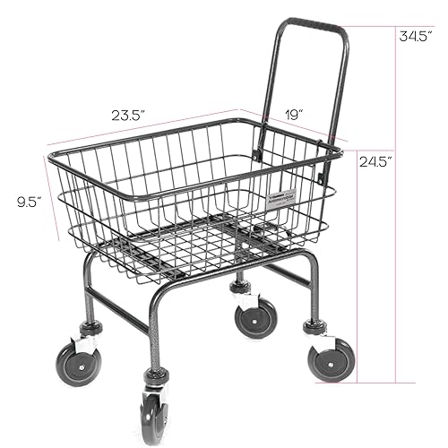 Rolling Laundry Cart with Wheels, Metal Wire Basket, Heavy Duty Utility Cart (Grey) - color: Gray