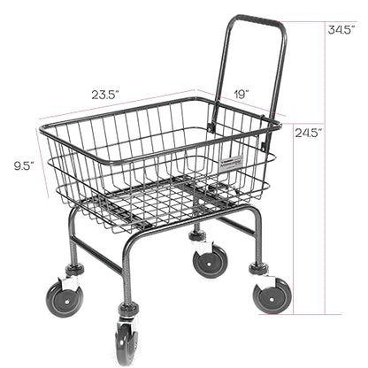 Rolling Laundry Cart with Wheels, Metal Wire Basket, Heavy Duty Utility Cart (Grey) - color: Gray