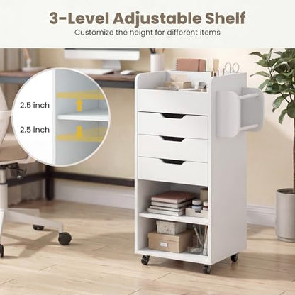 Tangkula Rolling Storage Drawer Cart, Home Office Mobile Drawer Cart, Wooden Utility Cart Storage Cabinet w/ 3 Drawers & 3 Open Storage Shelves, Paper Organizer w/Lockable Casters