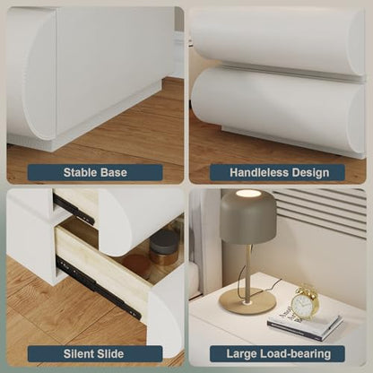 IKuinen Nightstand, Minimalist Bedside Table with 2 Solid Wood Drawer, Night Stands with Microfiber Leather, End Table for Bedroom-White - size: 2 Drawers