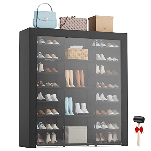 9-Tier Large Tall Shoe Rack with Covers 40-46 Pairs, Sneaker Rack Organizer Shoes Cabinet Closed Shelves Shoe Stand Holder for Garage Bedroom,Zapateras Organizer for Shoes 50 Pares