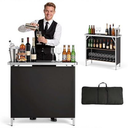 VEVOR Folding Portable Bar Table, 38.6 x 15.2 x 34.3 in, with Carry Bag, Storage Shelf, and Detachable Skirt, Quick and Easy Setup, Foldable Mobile Bartending Station for Events, Party, Tradeshow - size: 38.6 x 15.2 x 34.3 in