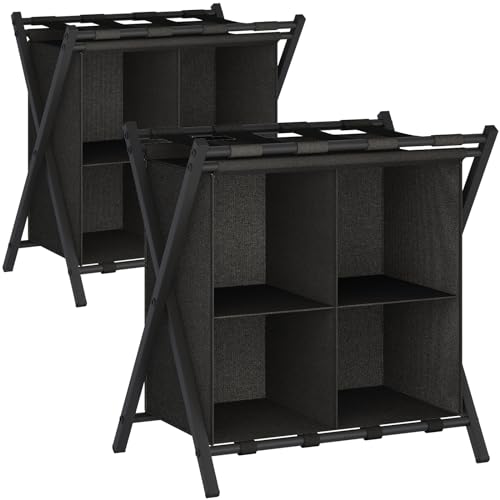 aboxoo 2 Pack Luggage Rack with storage, Guest Room Folding Suitcase Stands, Holds up to 120 lb, Space Saving Suitcase Holders for guest room, Bedroom Hotel, Black