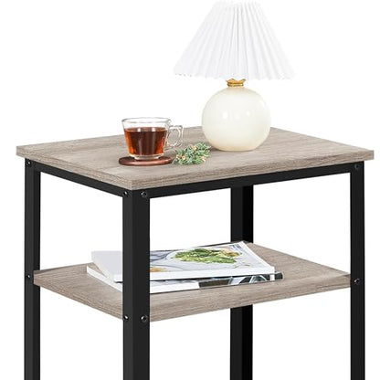 Yaheetech 30 in Tall End Table, 3-Tier with Strong Wooden Shelves, Small Side Table with Metal Frame for Living Room Office, Small Places, Gray - color: Grey