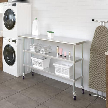 AmGood Stainless Steel Work Table with 2 Shelves and Casters | Metal Utility Table On Wheels (Stainless Steel Work Table with 2 Shelves + Casters, 60" Long x 18" Deep) - size: 60" Long x 18" Deep