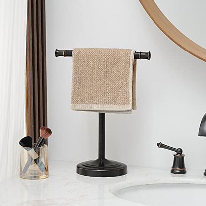 RUMOSE 13 Inch Oil Rubbed Bronze Towel Stand Hand Towel Holder Bathroom Kitchen Vanity Countertop T-Shape Towel Rack Free Standing Stainless Steel Towel Bar Towel Ring - color: Oil Rubbed Bronze