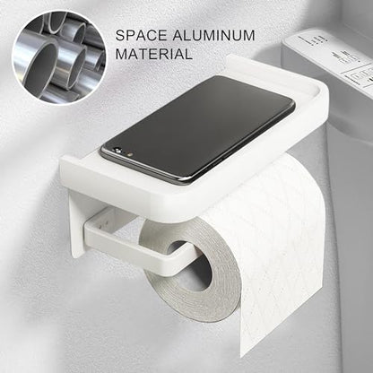 Toilet Paper Holder with Phone Shelf, Adhesive or Screw Wall Mount Toilet Tissue Roll Holder-White - color: White