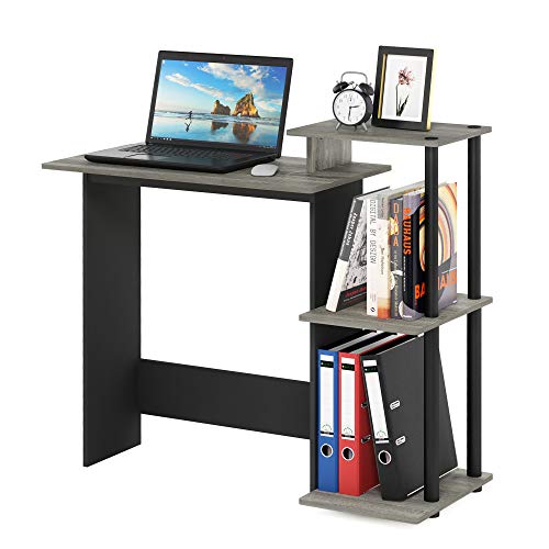 Furinno EFFICIENT Desk, 28.6" Wide Gaming Desk with 3 Open Side Shelves, Laptop Notebook Computer Desk, Office Desk for Home Office, Study Room, Dorm, Bedroom, French Oak - color: French Oak Grey/Black, size: Square Side Shelves