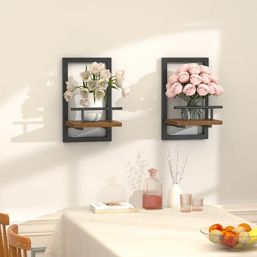 2-Pack Floating Shelves for Indoor Plants, Wall Mounted Storage Shelves for Bedroom, Living Room, Kitchen, Office, Bathroom Decor