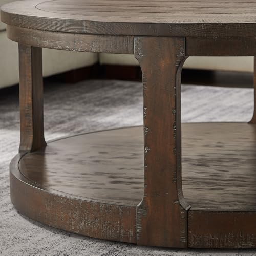 40'' Round Wood Coffee Table Circle Coffee Table with 4 Wheel for Living Room, Modern Retro Farmhouse Style, Easy Assembly, Dark Brown(ø40'' x 17.52'') - color: S1-ø40'' -Dark Brown