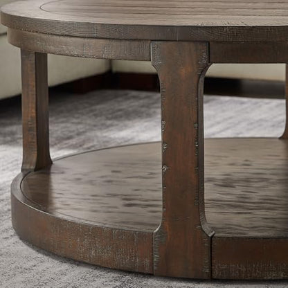 40'' Round Wood Coffee Table Circle Coffee Table with 4 Wheel for Living Room, Modern Retro Farmhouse Style, Easy Assembly, Dark Brown(ø40'' x 17.52'') - color: S1-ø40'' -Dark Brown