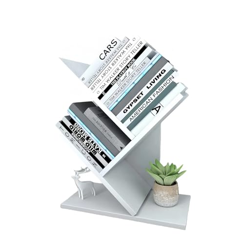 Godferyxin Small Bookshelf, 3-Tier Wood Tree Bookshelf with Office,White | Mini Bookcase for Bedroom,Office,Nightstand,Desktop – Small Bookcase Gift - color: White, size: 16"tall | 3-Tier