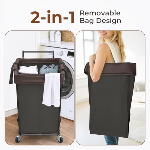 Mefirt 160L Laundry Hamper with Wheels and Handle, 2 Section Laundry Hamper with Wheels, Large Rolling Laundry Basket, Dirty Clothes Hamper Cart on Wheels for Laundry, Bedroom, Bathroom and Dorm - color: Black