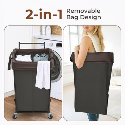 Mefirt 160L Laundry Hamper with Wheels and Handle, 2 Section Laundry Hamper with Wheels, Large Rolling Laundry Basket, Dirty Clothes Hamper Cart on Wheels for Laundry, Bedroom, Bathroom and Dorm - color: Black