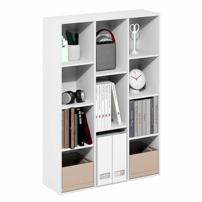 Furinno LUDER Book Shelf, 11-Cube Bookcase, Standing Bookshelf, Open Storage Shelf, Closed Back, Easy Assembly, 9.4 x 29.1 x 41.7 Inches, for Home Office, Living Room, Plain White