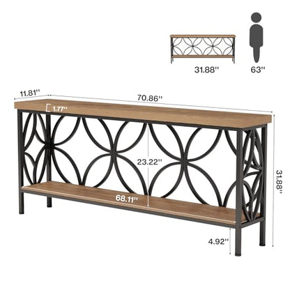 Tribesigns 70.9-Inch Narrow Sofa Table, FarmhouseLong Sofa Table Behind Couch, Entry Console Table with Storage for Entryway, Living Room, Foyer, Unique Design, Oak - color: Oak