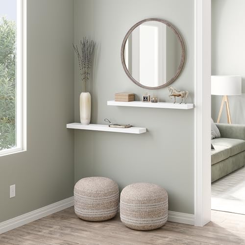 Ballucci Floating Shelves, 36" Wood Wall Shelf Set of 2, with Invisible Brackets for Bathroom, Living Room, Bedroom, Kitchen, Nursery, 6" Deep, White - color: White, size: 35.4 inches