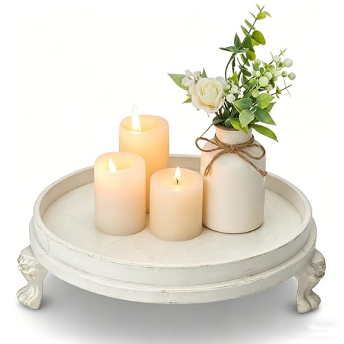 Vintage White Decorative Tray, 11.8-Inch Round Serving Tray with Claw Feet, Decorative Coffee Table Tray for Dining Room, Entryway, Living Room - color: Vintage White