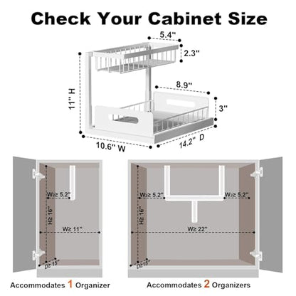 REALINN Under Sink Organizer, Pull Out Cabinet Organizer, 2 Tier Metal Slide Out Shelf with L Shaped Design for Kitchen, Bathroom, Laundry, and Utility Cabinet Storage for Deep Cabinets, White, 2 Pack | Slide Out Under Cabinet Storage, For Kitchen and Bat