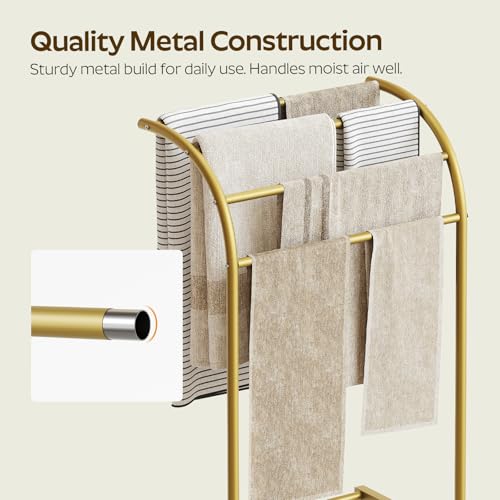 YATINEY Free Standing Towel Rack, 4-Tier Blanket Rack for Bathroom, Pool Towel Stand Display and Drying Rack, Modern Towel Blanket Storage Organizer, Gold CJ07GD - color: Gold
