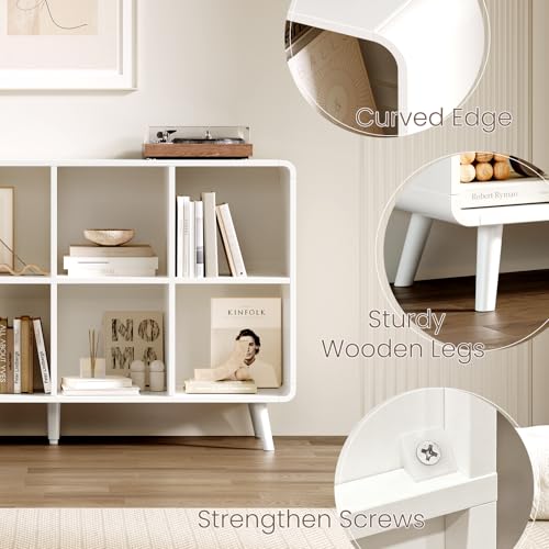 EXPERLAM White 8 Cube Storage Organizer with Legs and Rounded Edges, Mid Century Cube Bookshelf, Low Horizontal Cube Shelf Bookcase for Living Room, Bedroom, Entryway - size: with legs