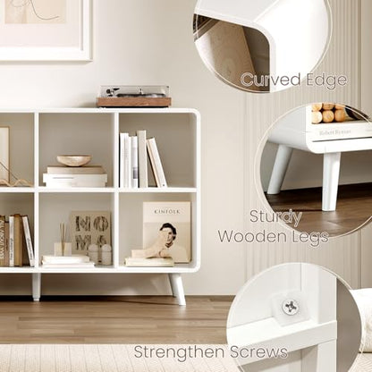 EXPERLAM White 8 Cube Storage Organizer with Legs and Rounded Edges, Mid Century Cube Bookshelf, Low Horizontal Cube Shelf Bookcase for Living Room, Bedroom, Entryway - size: with legs