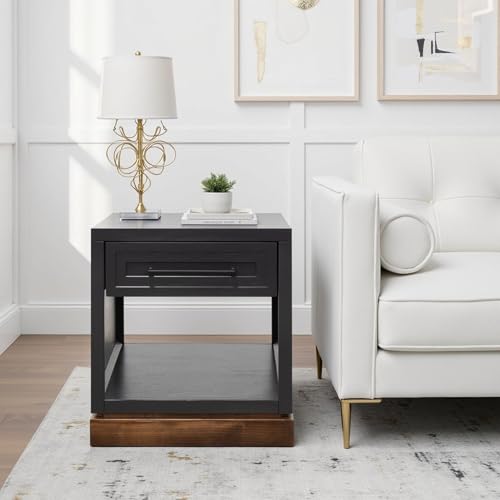 Bridgevine Home 22" Side Table with Drawer and Lower Shelf, Two-Tone Finish | Fully assembled side table with a drawer and lower shelf; compact two-tone design adds storage beside sofas and chairs.