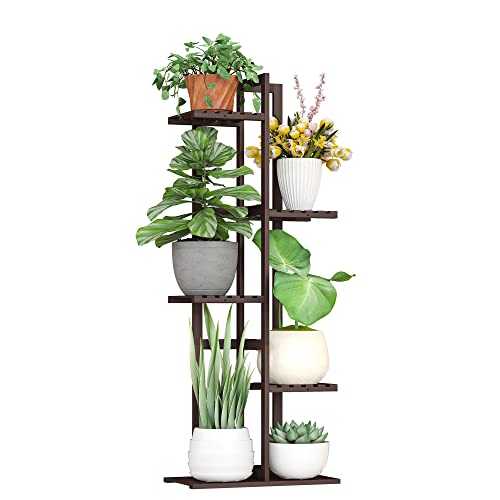 BMOSU Bamboo Plant Stand for Indoor Outdoor Plants Corner Tall Plant Shelf 6 Potted Holder Shelf Plant Rack Holder Display Rack(Brown) - color: Brown