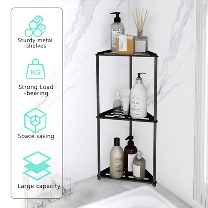 Standing Shower Caddy Corner, 3 Tier Stainless Steel Shower Organizer Stand, Rustproof Corner Shower Shelves, Corner Shower Caddy Bathroom Shower Stand, Black - size: 3 Tier