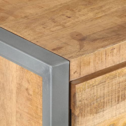 Industrial Nightstand 11.8 x 15.7 x 19.7 in Rough Mango Wood Brown Bedside Cabinet with Iron Frame No Assembly Needed for Bedroom and Living Room