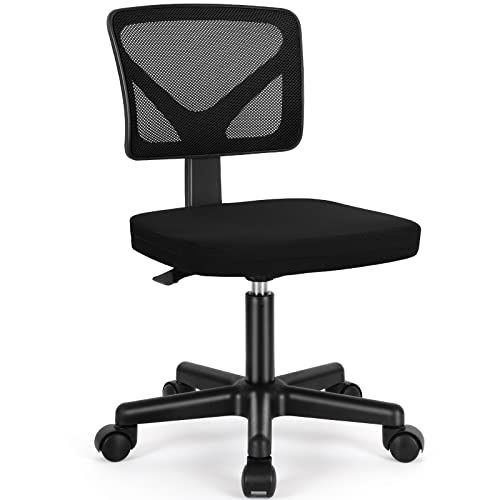 Sweetcrispy Ergonomic Low-Back Mesh Small Office Chair, Rolling Work Swivel Chairs with Wheels, Armless Comfortable Seat Lumbar Support for Home, Bedroom, Study, Student, Adults, New Black - color: New Black