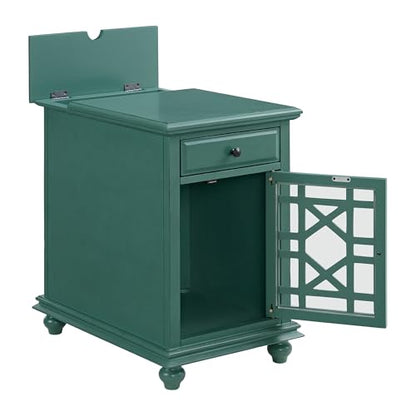Martin Svensson Home Elegant Chairside End Table with Power — 24″W x 16″D x 25″H, Antique Teal-Green — Transitional Painted Accent Table with Flip-Top USB Charging, Drawer & Cabinet Storage - color: Antique Teal-green