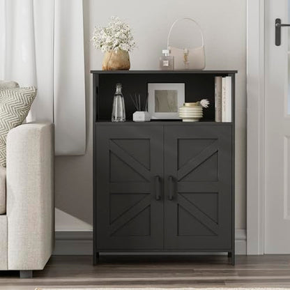 Homhedy Farmhouse Bathroom Storage Cabinet with 2 Doors, Toilet Paper Cabinet with Adjustable Shelf, Small Bathroom Cabinet for Kitchen/Laundry/Living Room, 11.8 x 23.6 x 31.5 Inches, Black - color: Black