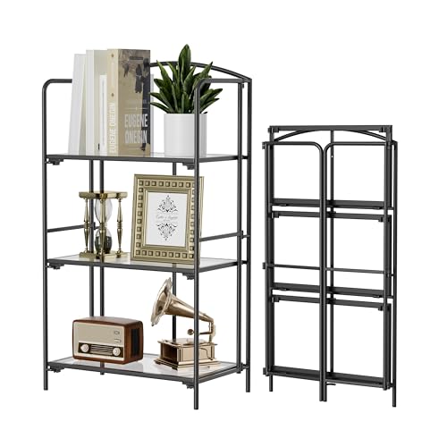 Crofy 3-Tier Foldable Bookshelf, Black Frame & Transparent Shelves | No-Assembly Collapsible Portable Storage Organizer; Sturdy Transparent Shelves; Ideal for Living Room & Home Office - color: Black Frame & Transparent Shelf, size: 3 Tier