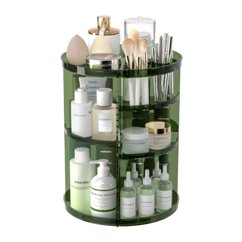 Rotating Makeup Organizer with DIY 8 Adjustable Layers, Clear Green | Spinning Skincare Storage, Cosmetic Display Case with Brush Holder and Perfume Tray - color: Clear Green