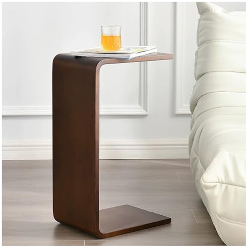 H24.4in C Shaped End Table, Brown Solid Wood Sofa Side Table for Couch/ Bed/Living Room, Space-Saving Small Snack Table for Bedroom, Office or Balcony, Wooden Nightstand for Laptop and Narrow Spaces - color: H 24.4″ - Brown, size: 1