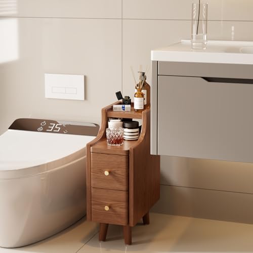 Narrow Nightstand with 2 Drawers,Walnut Nightstand,Bedside Table,Solid Wood Modern Bedside Table for Bedroom,Study,Toilet - color: Walnut, size: 15.75"D x 7.87"W x 22.32"H(2 Drawers)