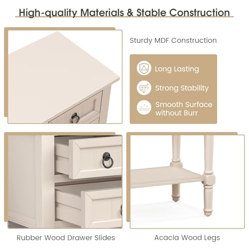 Giantex Entryway Table with Storage, Rustic Small Console Table w/ 3 Drawers & Open Bottom Shelf, Skinny Wood Console Table, Narrow Sofa Side Table for Living Room, Foyer, Hallway, Entry Table, Beige - color: Beige