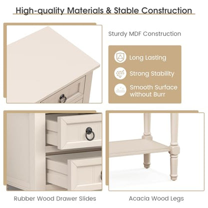 Giantex Entryway Table with Storage, Rustic Small Console Table w/ 3 Drawers & Open Bottom Shelf, Skinny Wood Console Table, Narrow Sofa Side Table for Living Room, Foyer, Hallway, Entry Table, Beige - color: Beige