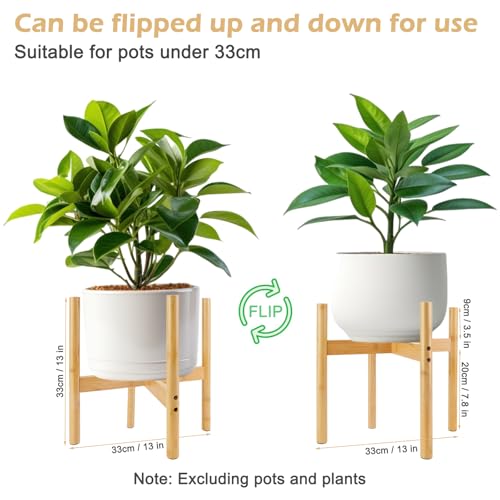 RETON Wood Plant Stand Indoor, Mid Century Modern Indoor Plant Stand, Wooden Plant Holder, Modern Bamboo Flower Pot Stand for Indoor, Outdoor, Garden, Yard, Office (13in, Large) - size: Large