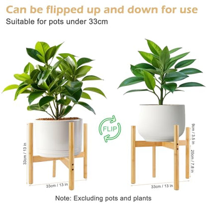 RETON Wood Plant Stand Indoor, Mid Century Modern Indoor Plant Stand, Wooden Plant Holder, Modern Bamboo Flower Pot Stand for Indoor, Outdoor, Garden, Yard, Office (13in, Large) - size: Large