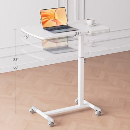 GTPLAYER Small Standing Desk, 28 Inches Tiltable Mobile Rolling Laptop PC Table with Lockable Casters, Adjustable Height Overbed Bedside Table Computer Workstation for Home Office, White-Tiltable - color: White-tiltable