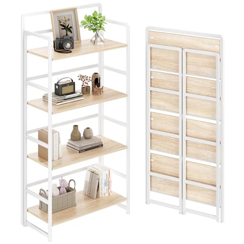 Folding Bookshelf 4 Tiers,No Assembly,Vintage Wood Bookcase Storage,Beige | 53.9''H Vintage Wood Collapsible Portable Bookcase,Foldable Storage Rack,Organizer for Living Room, Bedroom, Home Office - color: Beige, size: 4-tier