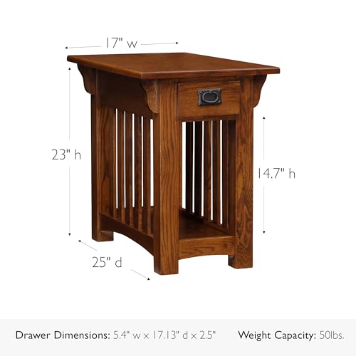 Leick Home Mission End Table, Solid Wood Construction, One Drawer, Bottom Display Shelf, Slatted Sides, Easy-Assembly, Medium Oak, 25.0 in. L x 17.0 in. W x 23.0 in. H, 8206 - color: Medium Oak / Blackened, size: Chairside
