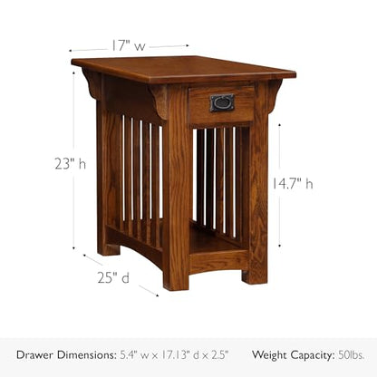 Leick Home Mission End Table, Solid Wood Construction, One Drawer, Bottom Display Shelf, Slatted Sides, Easy-Assembly, Medium Oak, 25.0 in. L x 17.0 in. W x 23.0 in. H, 8206 - color: Medium Oak / Blackened, size: Chairside