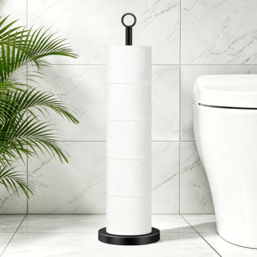 TACGEA Toilet Paper Holder Stand(with Reserve Function), Free-Standing Spare Rolls Storage Holder, Stainless Steel Matte Black - color: Matte Black (With Top Ring)